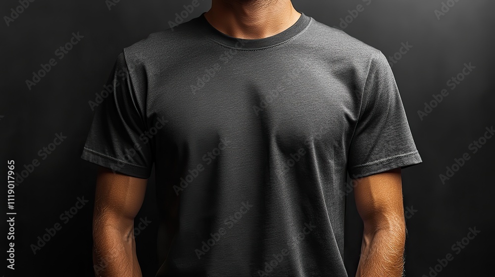 T-shirt mockups in black, gray, and white show design variations T-shirt mockups in black, gray, and white show design variations