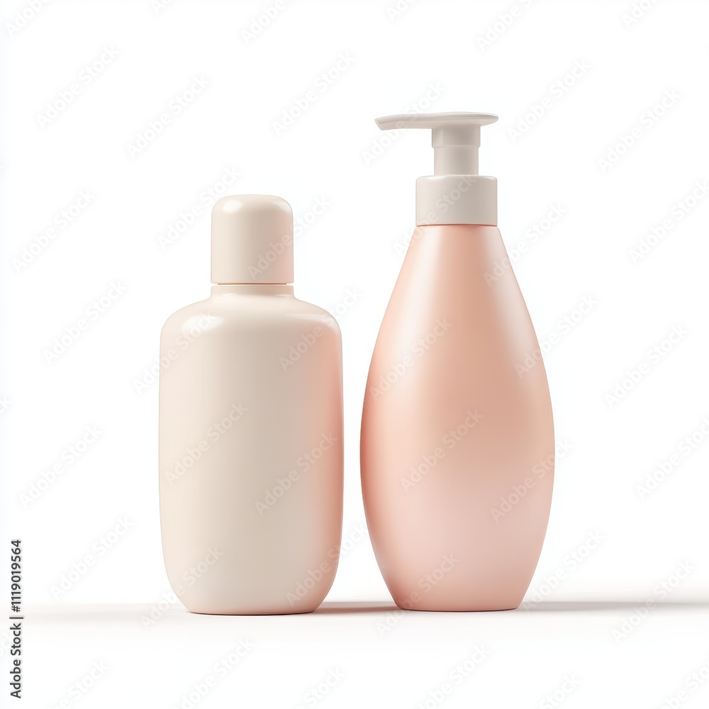 Matching bottles of lotion and cream in a chic design, isolated on white background, representing elegance and functionality, perfect for beauty product campaigns Matching bottles of lotion and cream in a chic design, isolated on white background, representing elegance and functionality, perfect for beauty product campaigns
