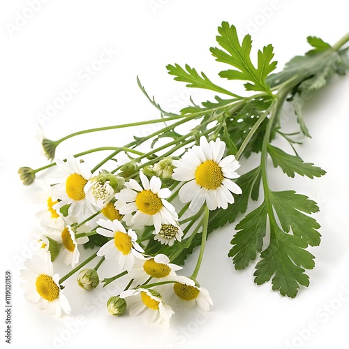 Chamomile garden / white flowers of German chamomile daisy., generative ai 