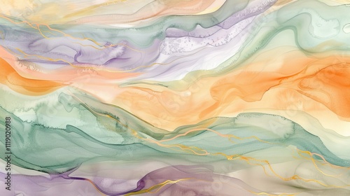 Wallpaper Mural Abstract Alcohol Ink Landscape with Gold Veins and Pastel Hues Torontodigital.ca