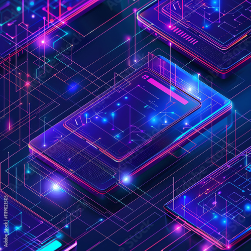 Futuristic Abstract Line of Mobile application illustration