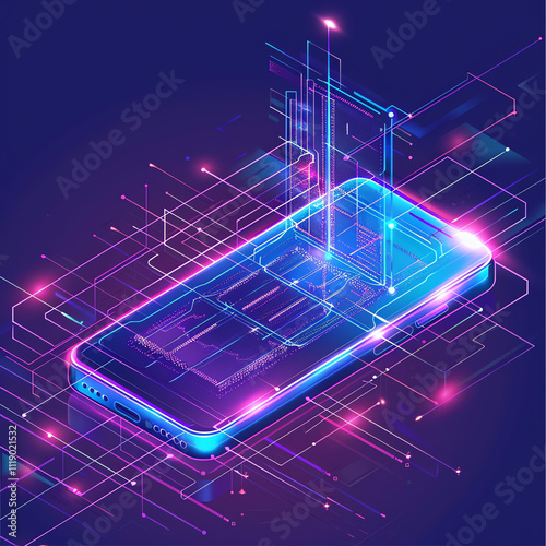 Futuristic Abstract Line of Mobile application illustration