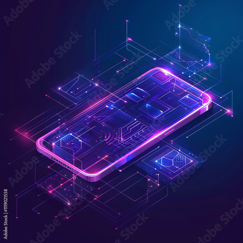 Futuristic Abstract Line of Mobile application illustration