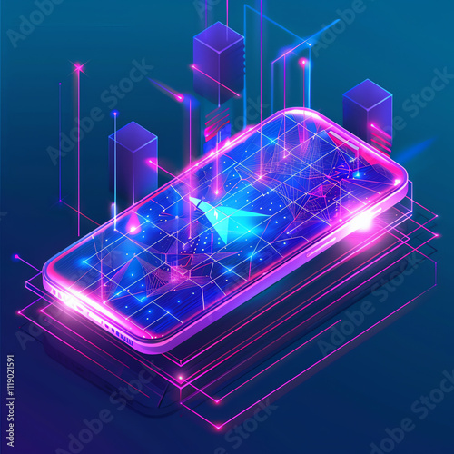 Futuristic Abstract Line of Mobile application illustration