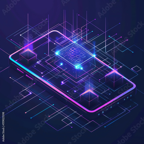 Futuristic Abstract Line of Mobile application illustration