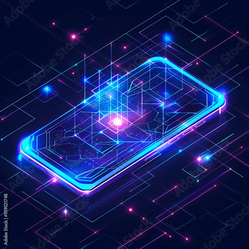 Futuristic Abstract Line of Mobile application illustration