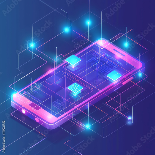 Futuristic Abstract Line of Mobile application illustration