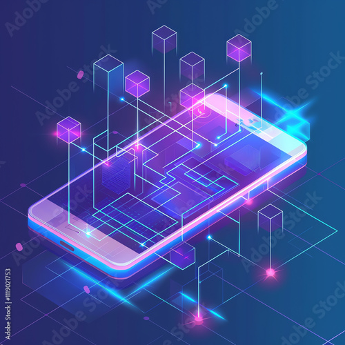 Futuristic Abstract Line of Mobile application illustration