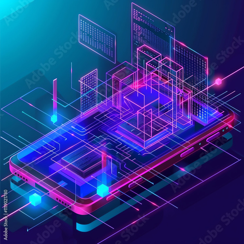 Futuristic Abstract Line of Mobile application illustration