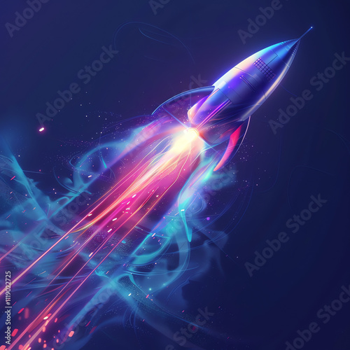 Futuristic abstract rocket illustration for business growth 