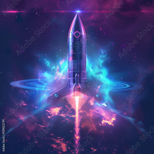 Futuristic abstract rocket illustration for business growth 
