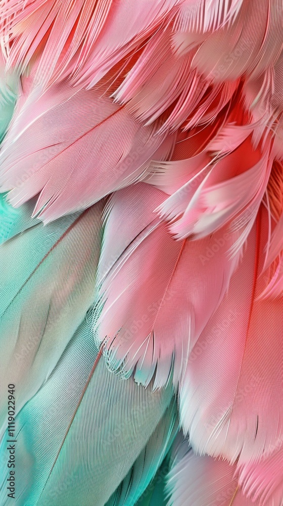 Obraz premium Delicate pink and turquoise feathers creating a soft, luxurious texture, perfect for design and fashion concepts. Vibrant colors enhance visual appeal and creativity.