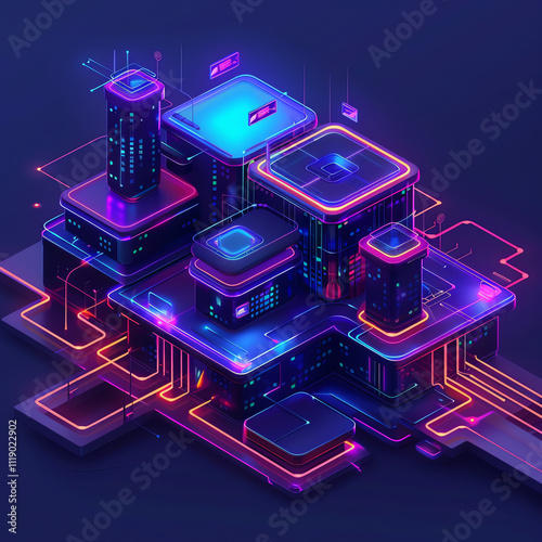 Futuristic abstract line of Building, Tower, Cyber