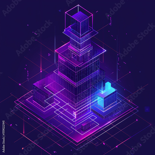Futuristic abstract line of Building, Tower, Cyber