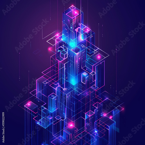 Futuristic abstract line of Building, Tower, Cyber