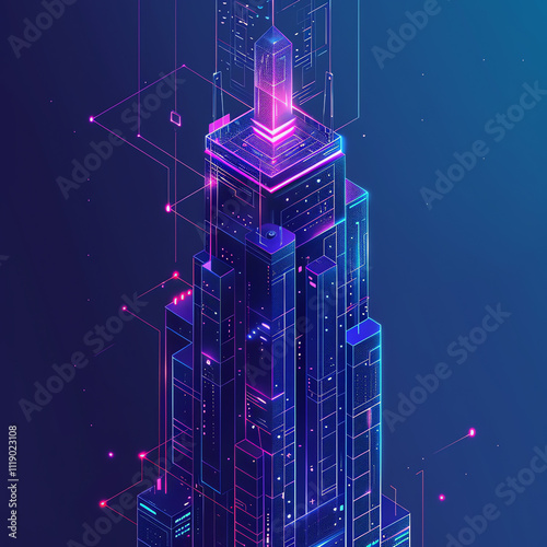 Futuristic abstract line of Building, Tower, Cyber