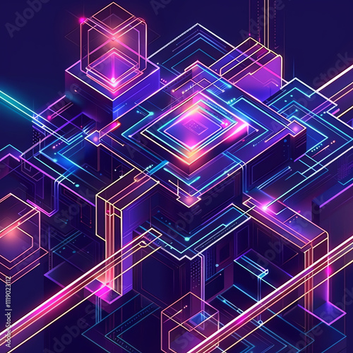 Futuristic abstract line of Building, Tower, Cyber