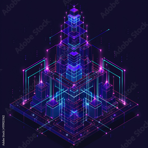 Futuristic abstract line of Building, Tower, Cyber