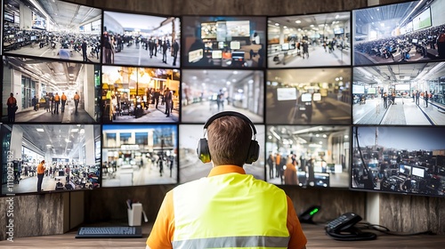 Security Operator Monitoring Multiple Video Screens