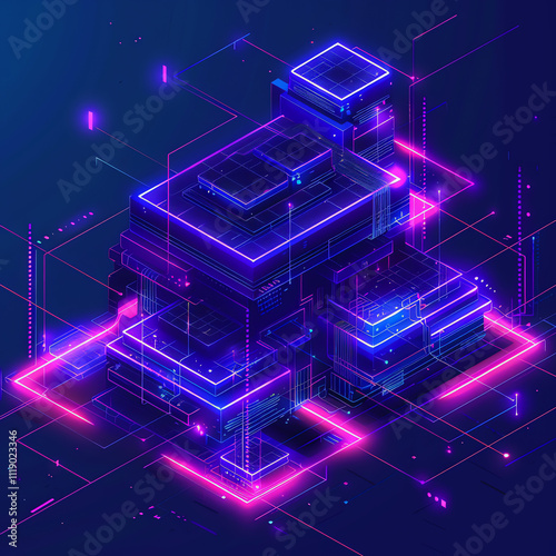 Futuristic abstract line of Building, Tower, Cyber
