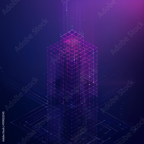 Futuristic abstract line of Building, Tower, Cyber