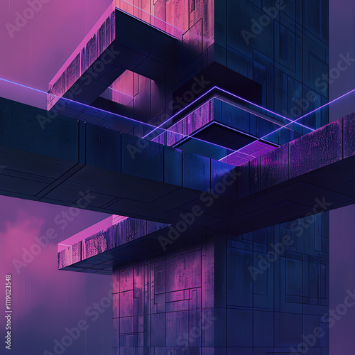 Futuristic abstract line of Building, Tower, Cyber