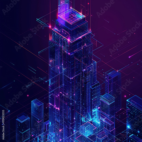 Futuristic abstract line of Building, Tower, Cyber