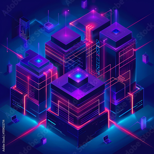 Futuristic abstract line of Building, Tower, Cyber