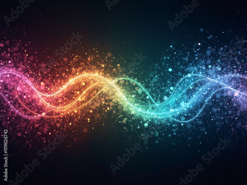 Colorful wavy lines with sparkling particles background design
