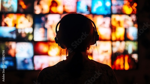 Person Wearing Headphones Viewing a Multi Screen Display
