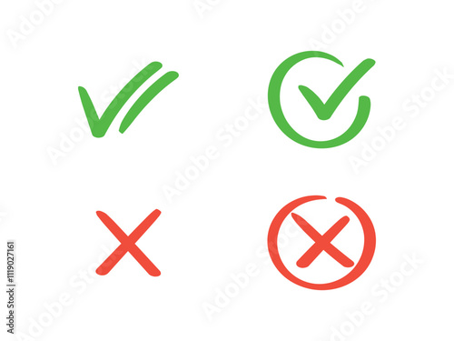 Green checkmark and red cross button icon