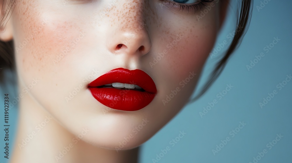 Close-Up of a Woman's Lips with Red Lipstick