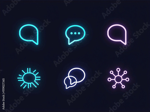 Neon speech bubbles communicating ideas and concepts