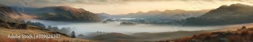 Misty Mountain Valley Sunrise Landscape Scene