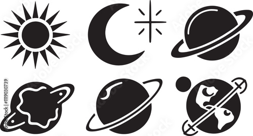 Outer space and celestial bodies illustration featuring the sun moon stars and planets for astronomy and cosmic exploration