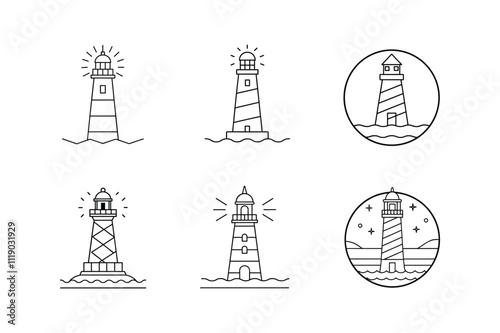 lighthouse icon line art vector illustration