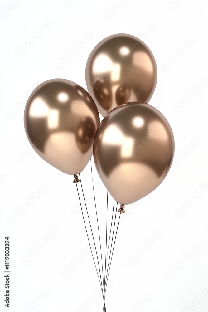 Three gold balloons are tied together. The balloons are shiny and reflect light. The image has a celebratory mood, as the balloons are often used for special occasions like birthdays and weddings Three gold balloons are tied together. The balloons are shiny and reflect light. The image has a celebratory mood, as the balloons are often used for special occasions like birthdays and weddings