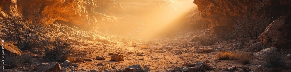 Golden Light Illuminates Desert Canyon Pathway Golden Light Illuminates Desert Canyon Pathway