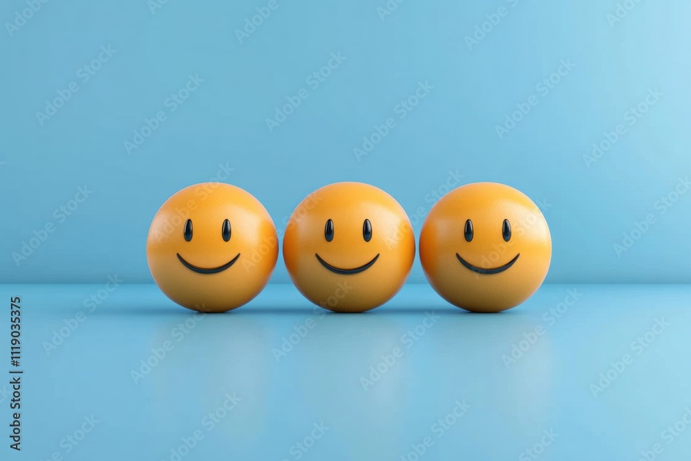 Playful smiley faces on blue background studio setup digital illustration cheerful vibe close-up view for positive emotion promotion Playful smiley faces on blue background studio setup digital illustration cheerful vibe close-up view for positive emotion promotion