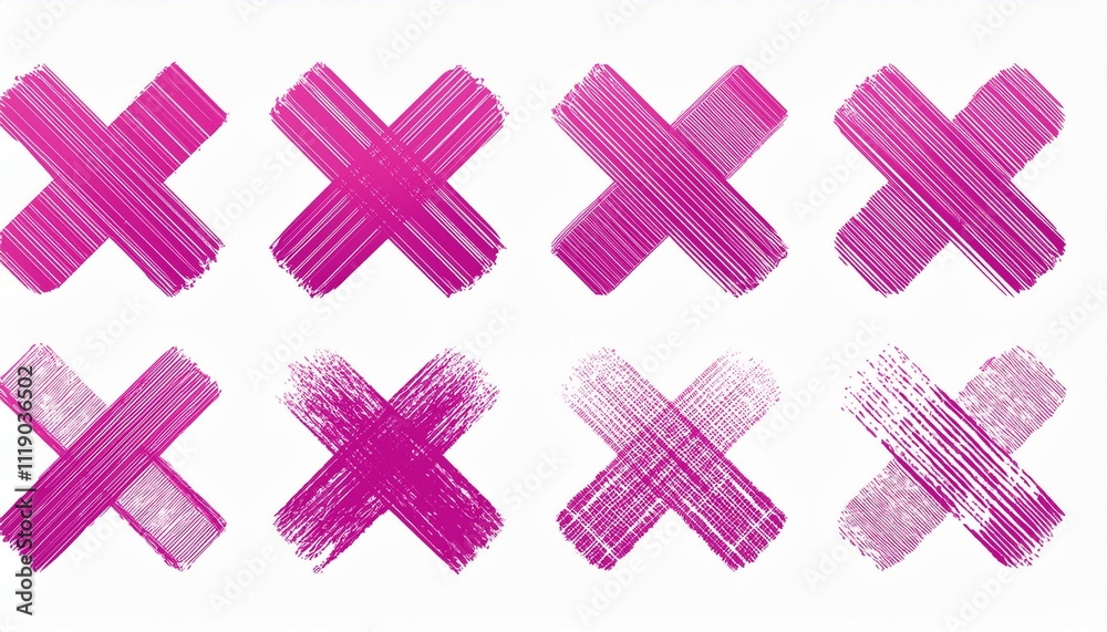 set Grunge pink x sign on isolated white background. Generated image set Grunge pink x sign on isolated white background. Generated image