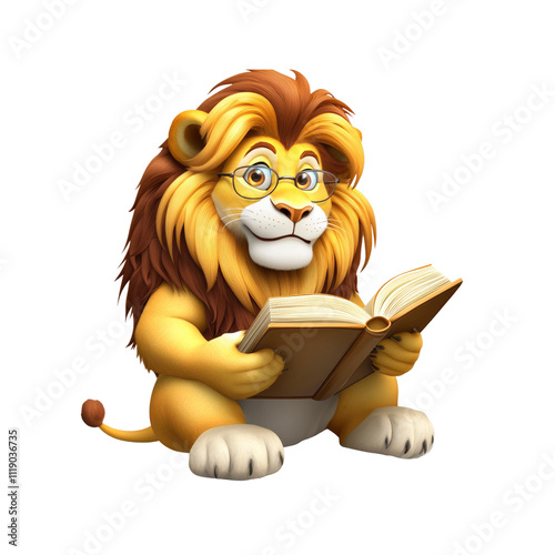 Adorable Cartoon Lion Reading a Book - Knowledge and Wisdom photo