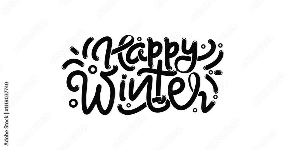 Happy Winter Text - Beautiful Handwritten Calligraphy Vector Design, Perfect for Holiday Cards, Seasonal Decor, Social Media Posts, and Creative Projects That Celebrate the Winter Season