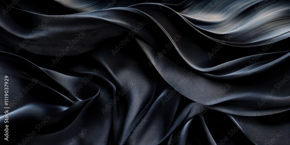 Fototapeta premium Black Fabric Flowing Textures Abstract Dramatic Lighting Close-Up Photography