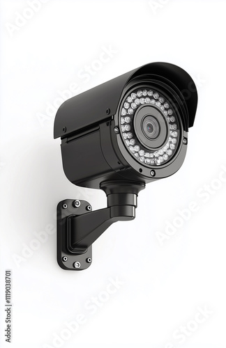 Modern security camera mounted on a wall, featuring advanced technology for surveillance and safety in various environments.
 photo