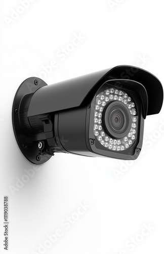 Modern security camera mounted on a wall, featuring advanced technology for surveillance and safety in various environments.
 photo