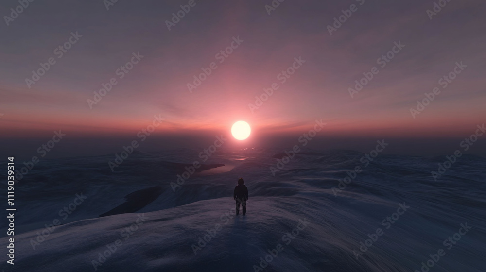 Silhouette against a sunset over snowy landscapes. Silhouette against a sunset over snowy landscapes.