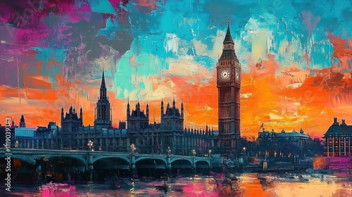 Abstract Big Ben Sunset Urban Art London Abstract Landscape