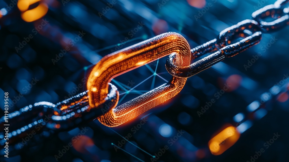 privacy data encryption surveillance concept. Close-up of a glowing chain link in a digital environment, isolated on white background. privacy data encryption surveillance concept. Close-up of a glowing chain link in a digital environment, isolated on white background.