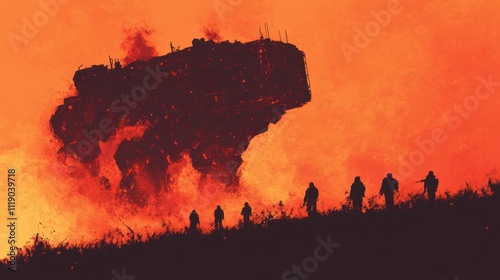 Firefighters battle massive wildfire forest landscape photojournalism dramatic environment silhouetted viewpoint nature's fury photo