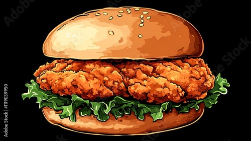 Mouthwatering Crispy Chicken Burger Illustration
